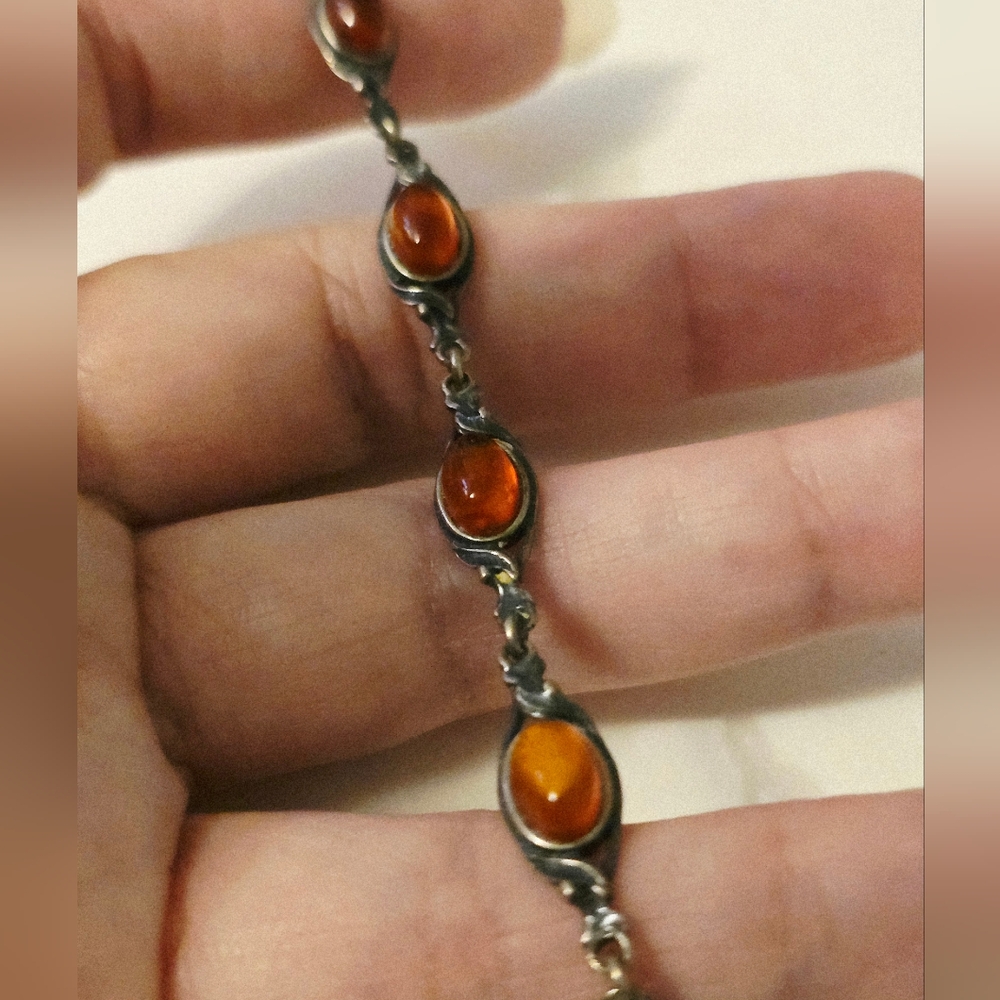 vintage sterling silver and amber tennis bracelet very dainty delicate art deco
